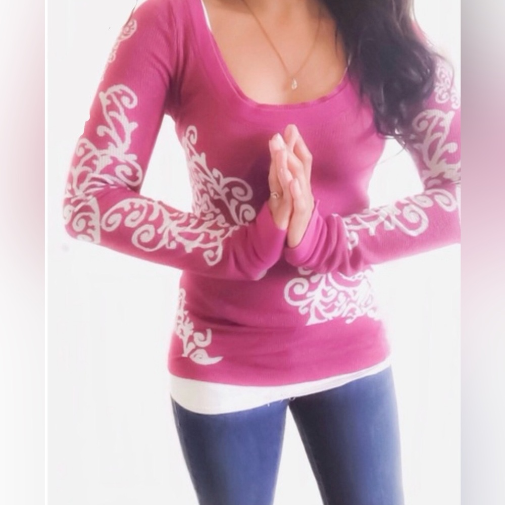 Free People Fancy Lace Burnout Thermal Tee Magenta Size Small